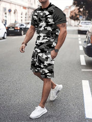 Camouflage Mens T-shirt & Drawstring Shorts Set Summer Outfit