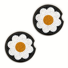 Sunflower DIY Diamond Car Coasters, Set of 2
