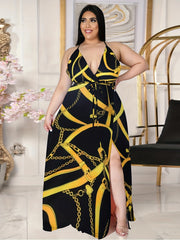 Plus Size Floral Print Criss Cross Backless Maxi Summer Dress