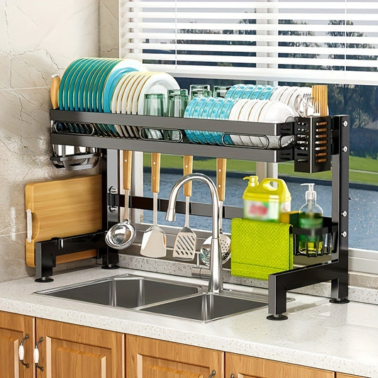 Double Layer Kitchen Sink Storage Rack Dish Rack Carbon Steel Material