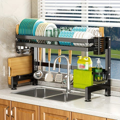 Double Layer Kitchen Sink Storage Rack Dish Rack Carbon Steel Material