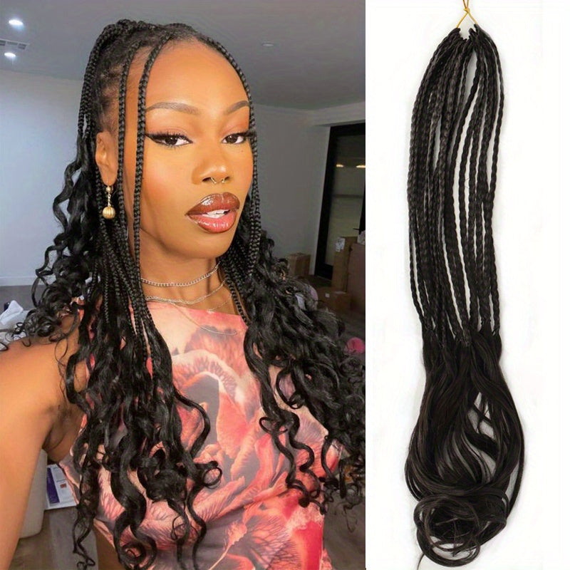 French Curly Braided Hair Crochet Hairpieces Box Braids With Curly Wavy Ends