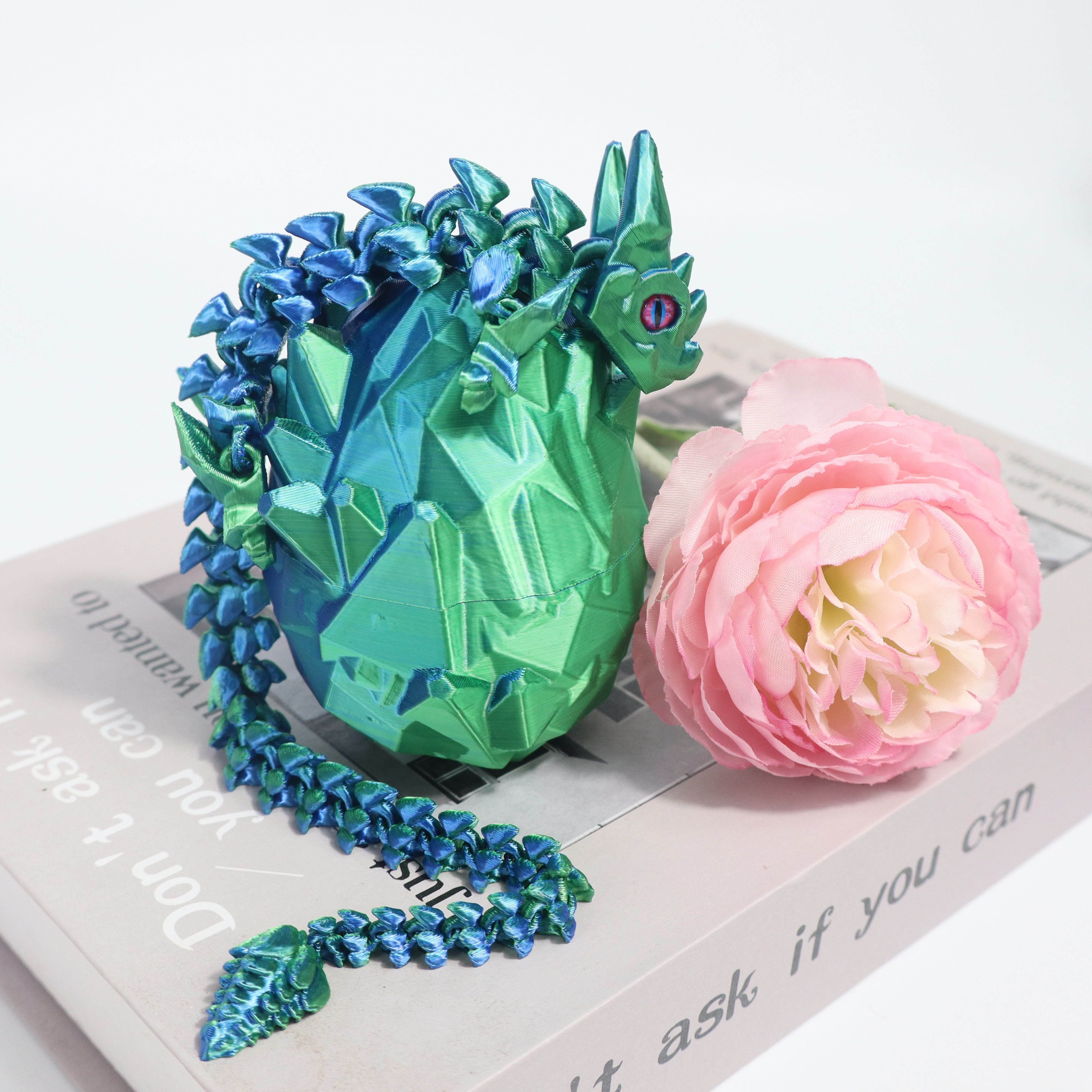 3D Printed Crystal Dragon Egg Set - Dragon with Articulation & Real Eyes