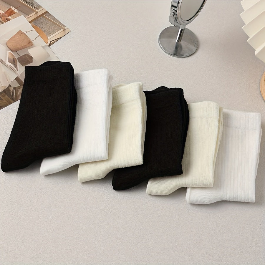 6 Pairs Solid Socks Breathable Mid Tube Stockings