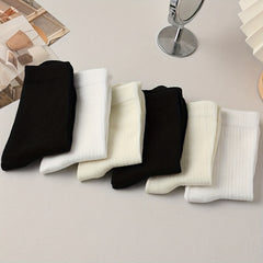 6 Pairs Solid Socks Breathable Mid Tube Stockings