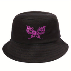 Purple Butterfly Embroidered Bucket Hat for Women