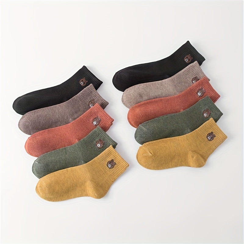 10 Pairs Bear Pattern Socks Mid Tube Stockings Comfy & Breathable