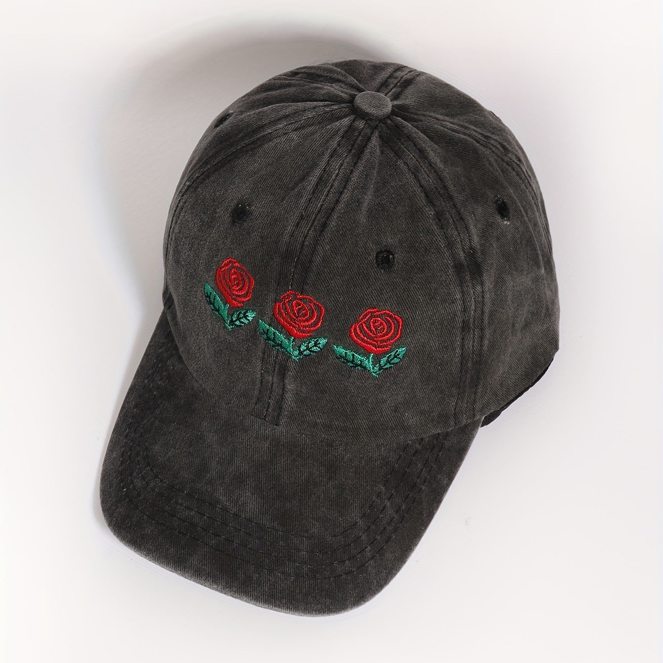 Three Roses Embroidery Baseball Cap Washed Distressed Gray