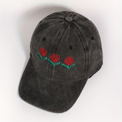 Three Roses Embroidery Baseball Cap Washed Distressed Gray