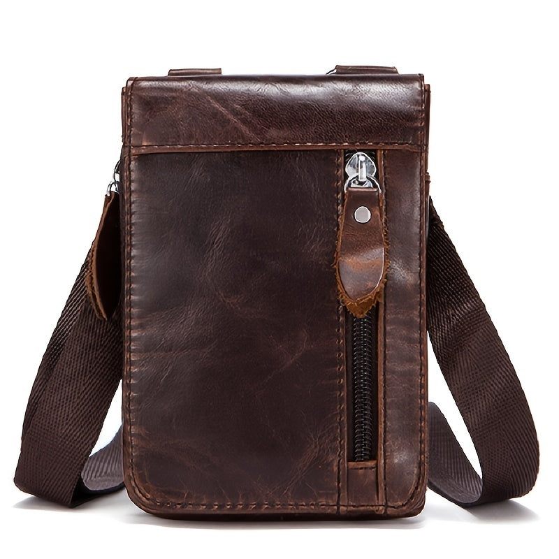 Men's Leather Small Shoulder Bag Messenger Bag Phone Holder Waist Pack
