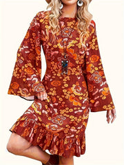 Floral Bell Sleeve Plus Size Dress