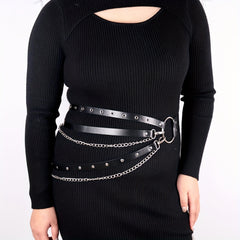 Vintage Punk PU Wide Belt Gothic Chain Adjustable Harness Belt Women