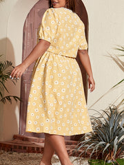 Women's Plus Floral Button Crop Top & Skirt Set