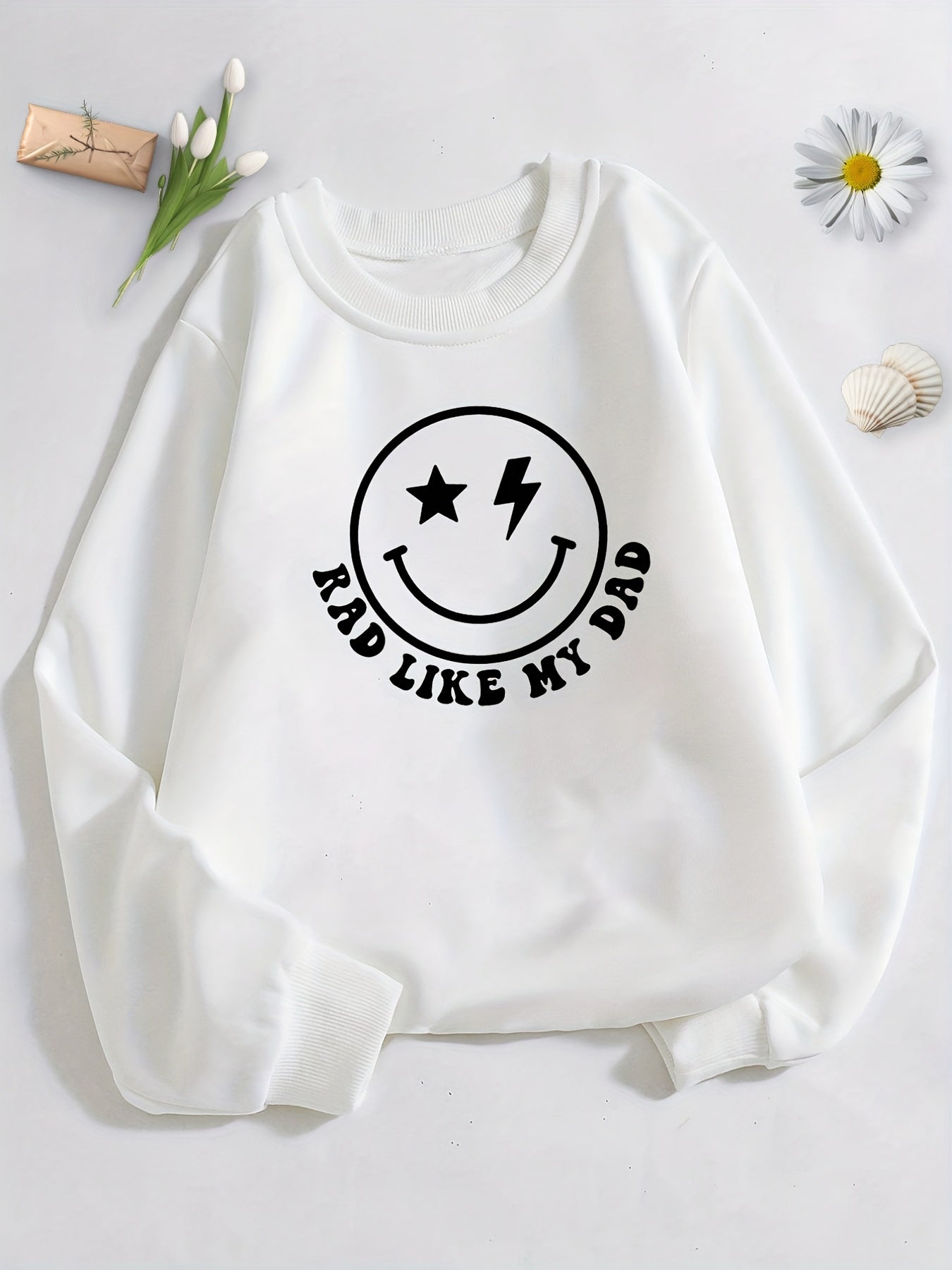 Smiling Face And Letter Print Boys Casual Pullover Sweatshirt