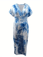 Tie Dye Batwing Sleeve Maxi Midi Dress
