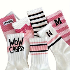 Letter Striped Socks Breathable All Match Women's Stockings