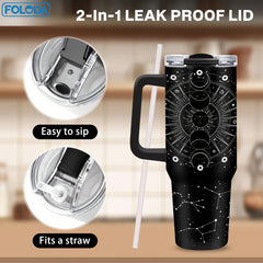 Foloda Stainless Steel Tumbler 40oz Sun Moon Insulated Travel Mug