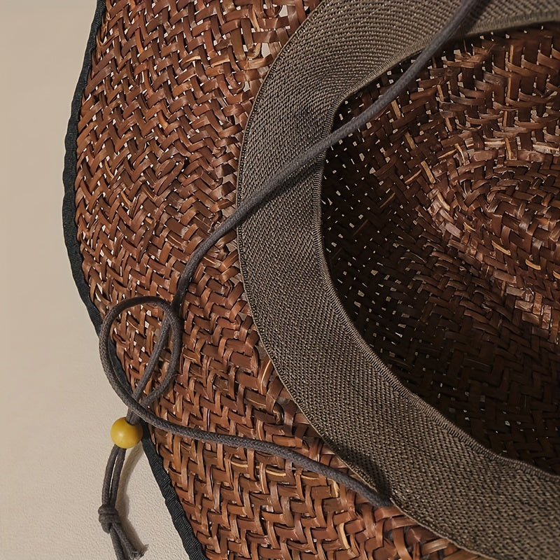 Vintage Wide Brim Sun Hat UV Protection Straw Boonie Hats