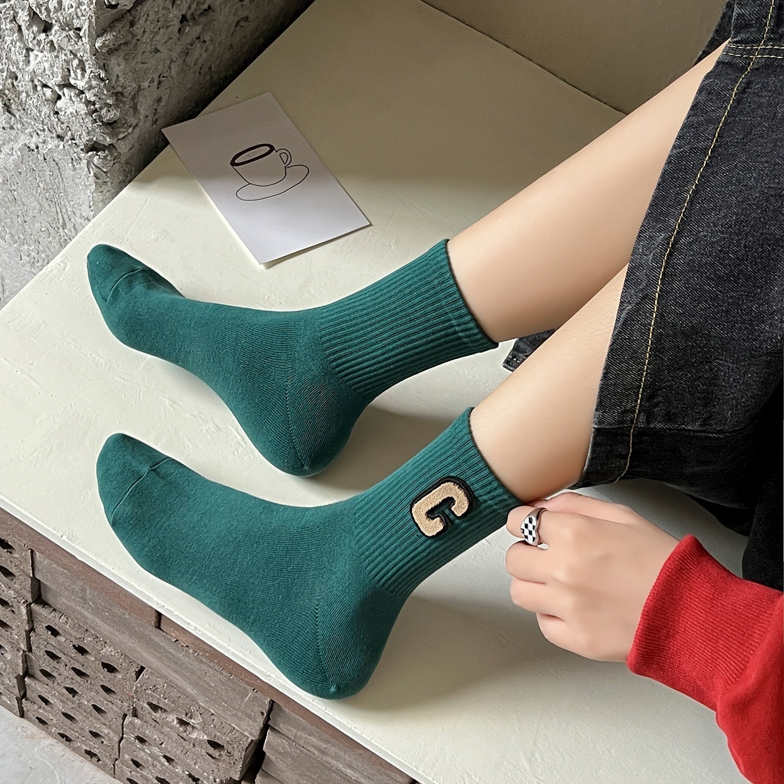 Crew Socks Comfortable Breathable 3D Textured Solid Socks Women's Stockings
