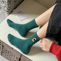 Crew Socks Comfortable Breathable 3D Textured Solid Socks Women's Stockings