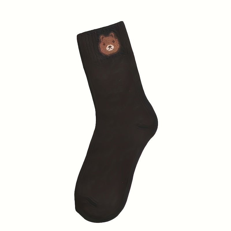 4 Pairs Cartoon Bear Print Socks Women's Mid Tube Stockings