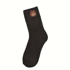 4 Pairs Cartoon Bear Print Socks Women's Mid Tube Stockings