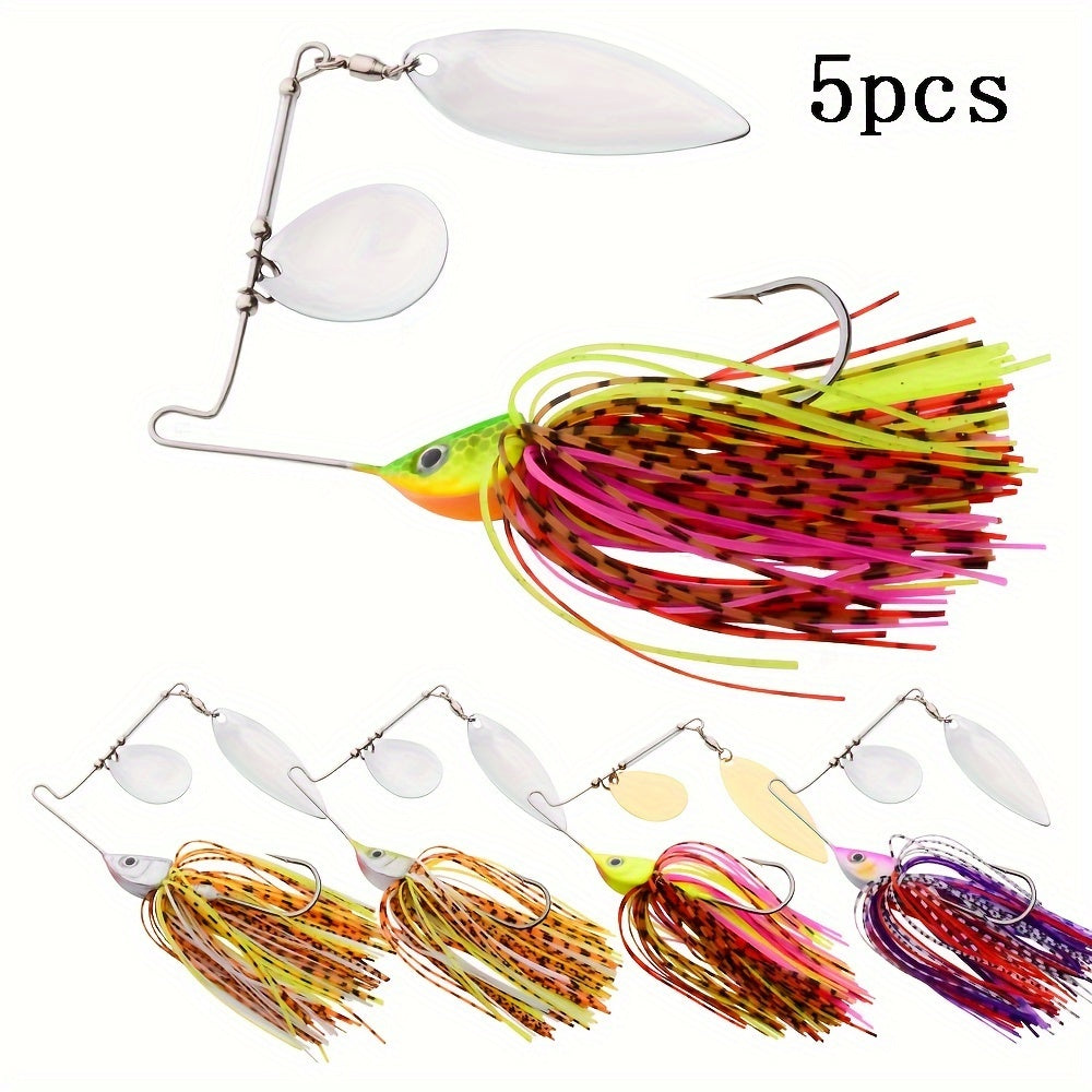 5pcs Spinner Bait Metal Lure With Skirt & Willow Blade for Pike Fishing Tackle