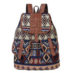 Rhombus Pattern Backpack Women's Canvas Drawstring Shoulder Bag