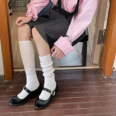 Solid Knitted Calf Socks Knee High Women's Stockings & Hosiery