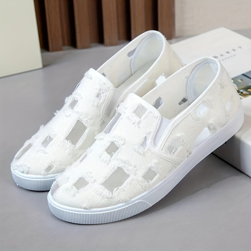 Women's Plaid Slip-On Mesh Canvas Shoes Casual & Breathable Flat Comfy Shoes