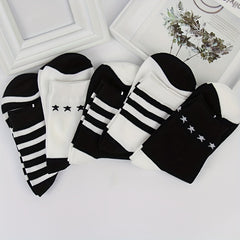 5 Pairs Striped Crew Socks Comfy & Breathable Women's Stockings & Hosiery