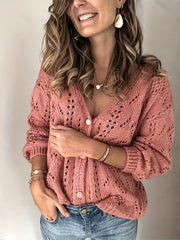 Solid Knit Cardigan Button Front Long Sleeve Sweater