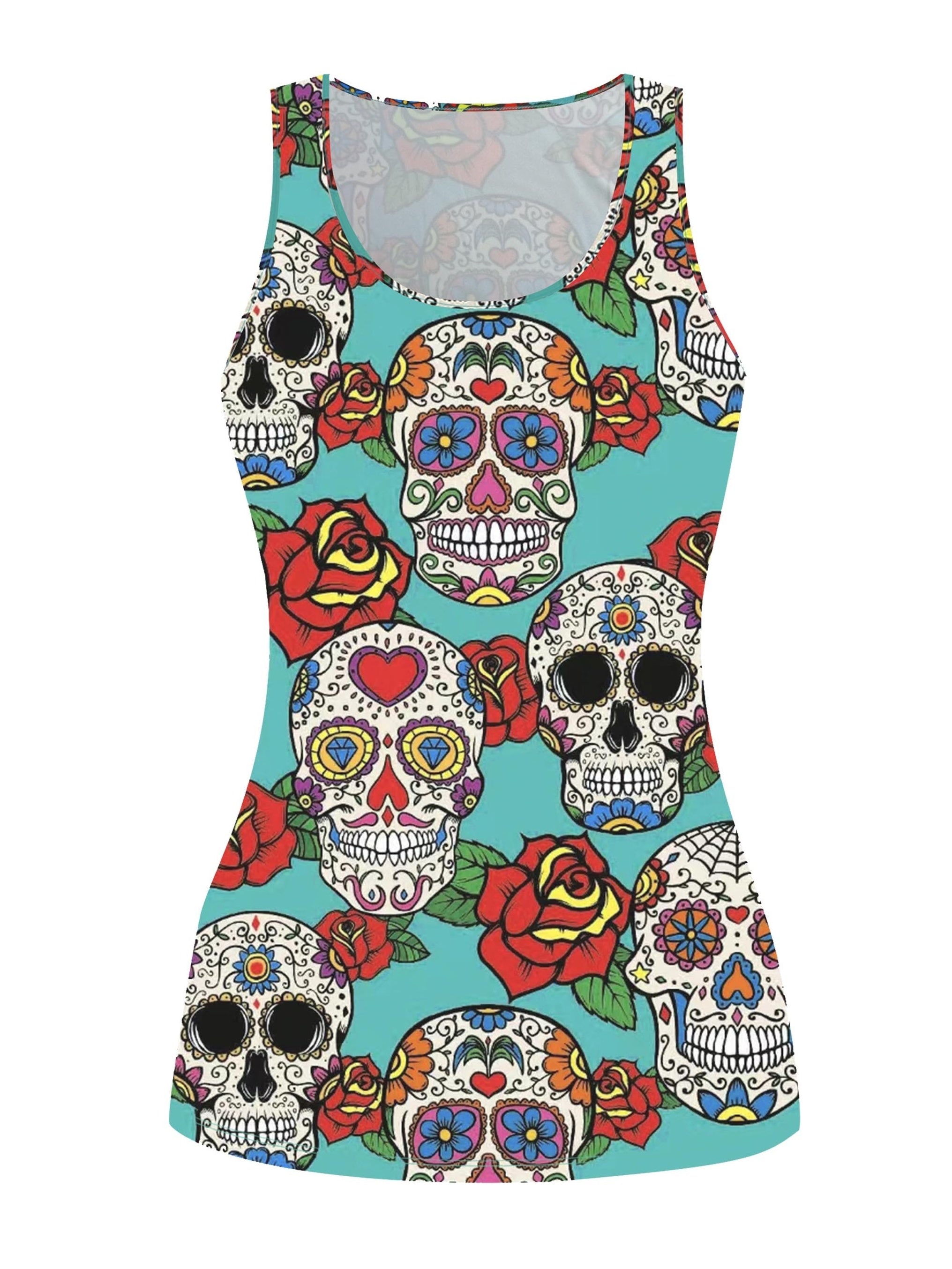  Halloween Casual Outfits 2 Piece Set Skull & Floral Tank Top Leggings