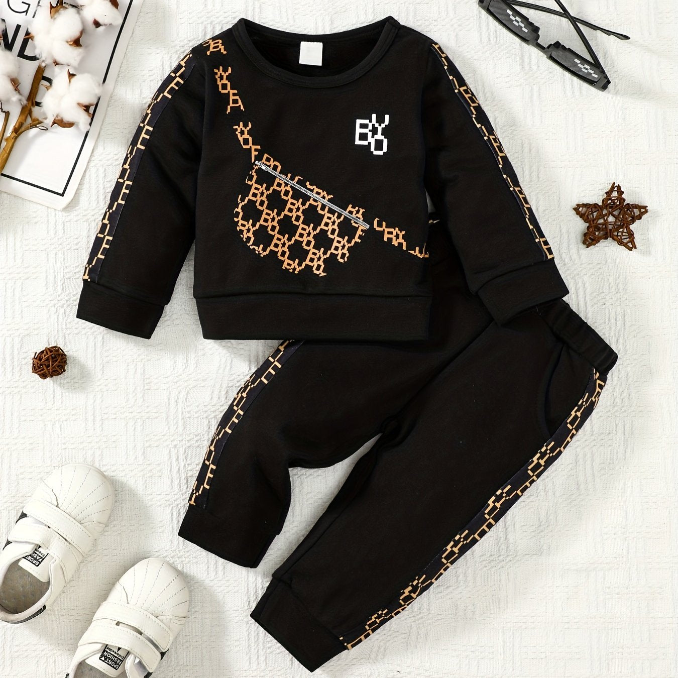 Baby Boy's Stylish Long Sleeve Pullover & Trousers Set