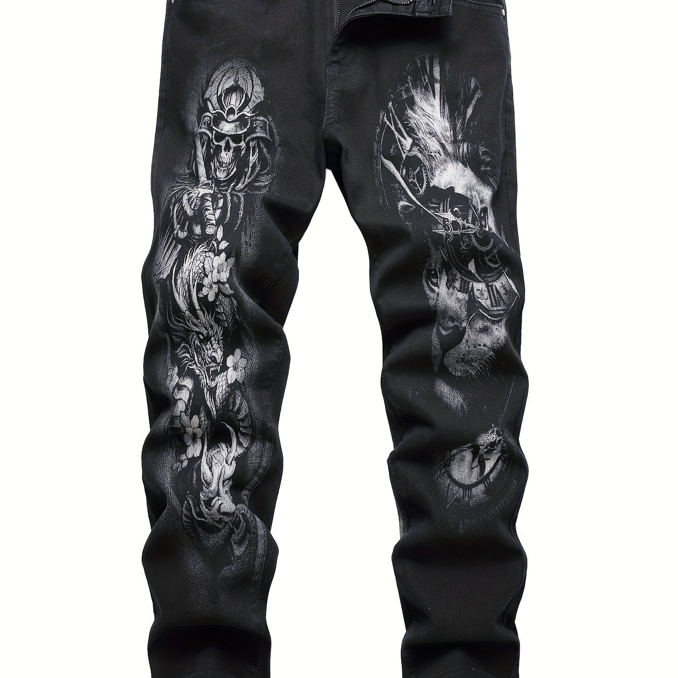 Men's Skull Pattern Washed Jeans Outdoor Pants