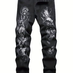 Men's Skull Pattern Washed Jeans Outdoor Pants