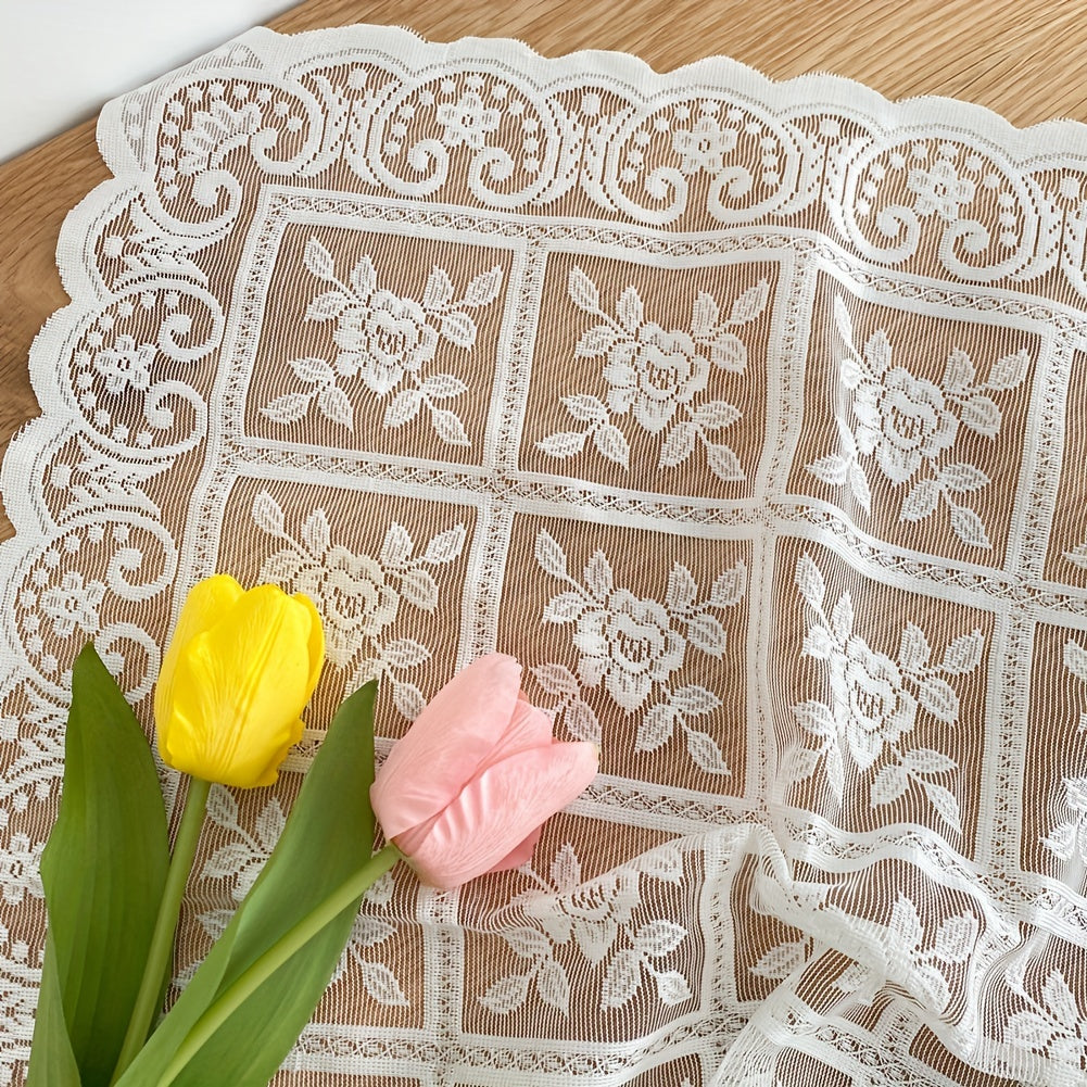 Elegant Beige Lace Tablecloth for Coffee Table or Bedside Cabinet