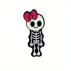 Skull Skeleton Brooch Couple Enamel Pin 2 Styles Red Bowknot Female