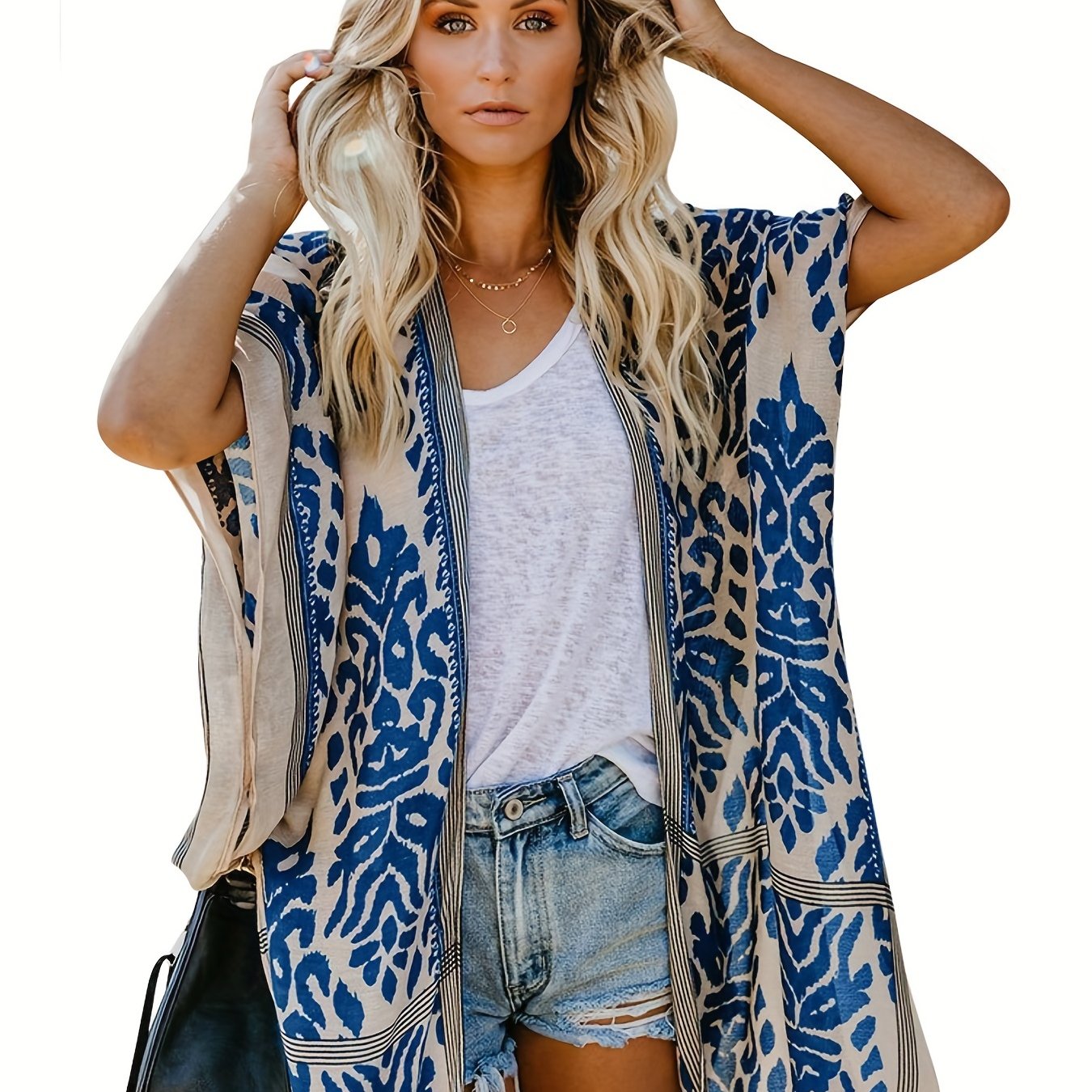  Boho Cover Up Graphic Print Kimono