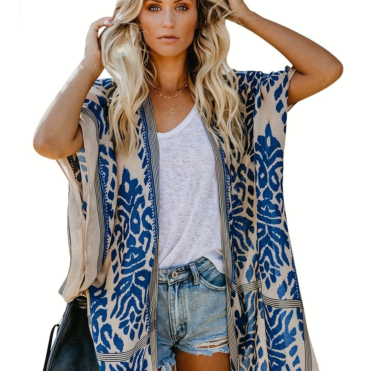  Boho Cover Up Graphic Print Kimono