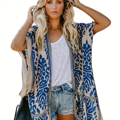  Boho Cover Up Graphic Print Kimono