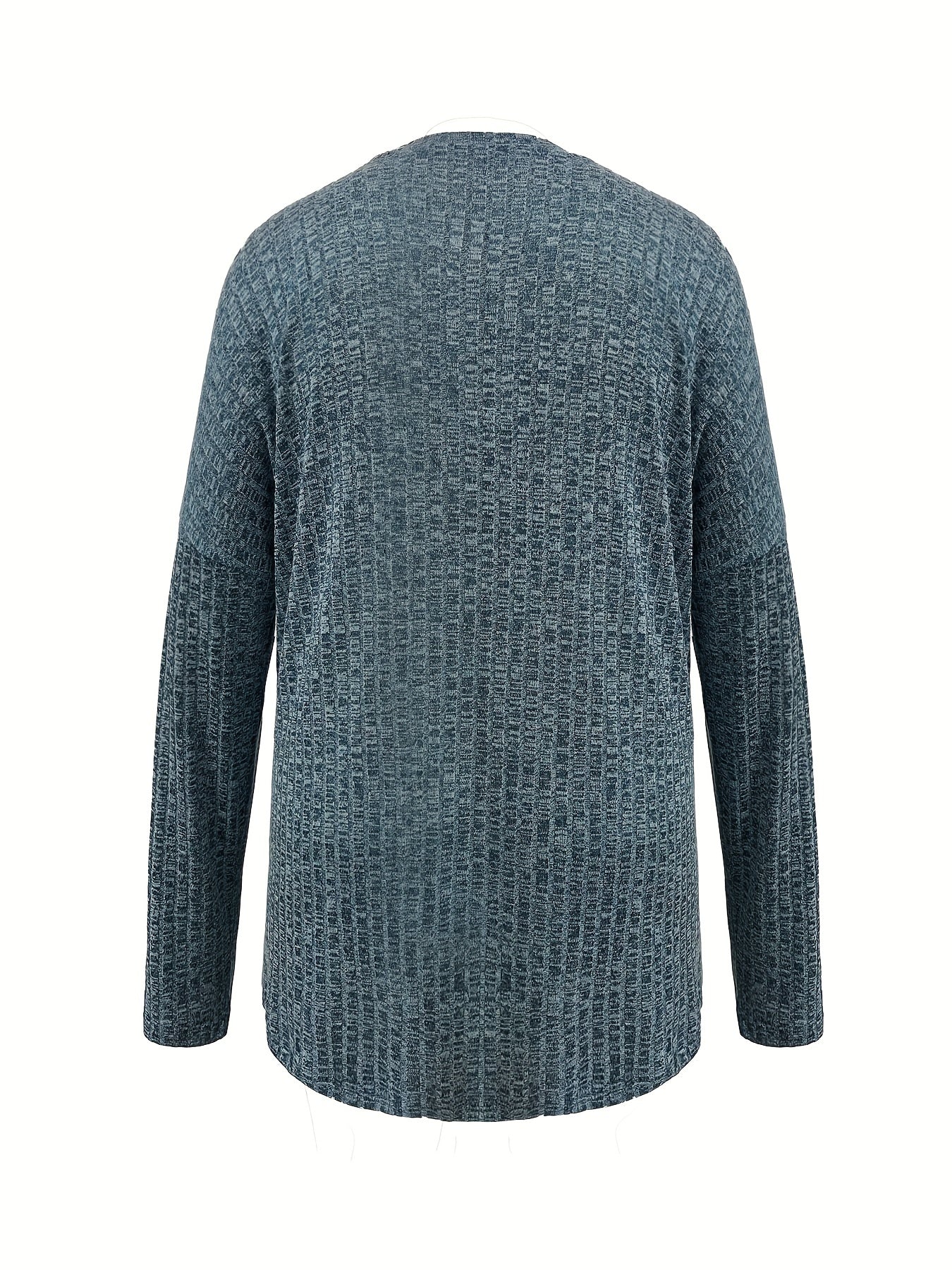  Solid Knit Top Ribbed Long Sleeve Sweater