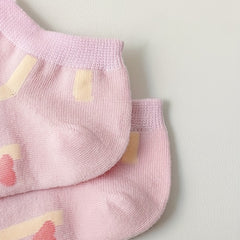 5 Pairs Floral & Heart Print Socks Lightweight Low Cut Ankle Socks Women's