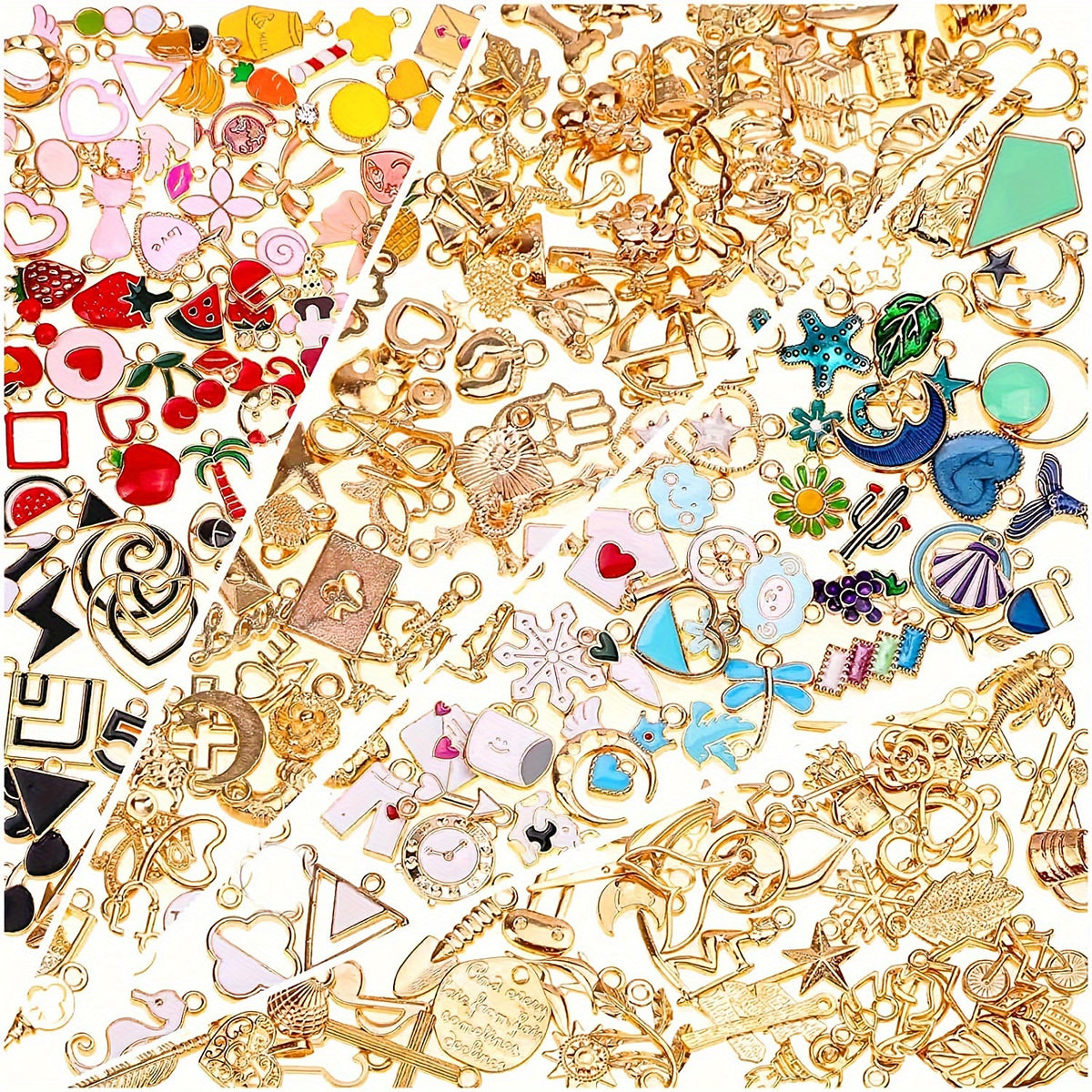 60 PCS Silvery & Golden Enamel Bracelet Charms for Jewelry Making
