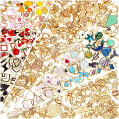 60 PCS Silvery & Golden Enamel Bracelet Charms for Jewelry Making