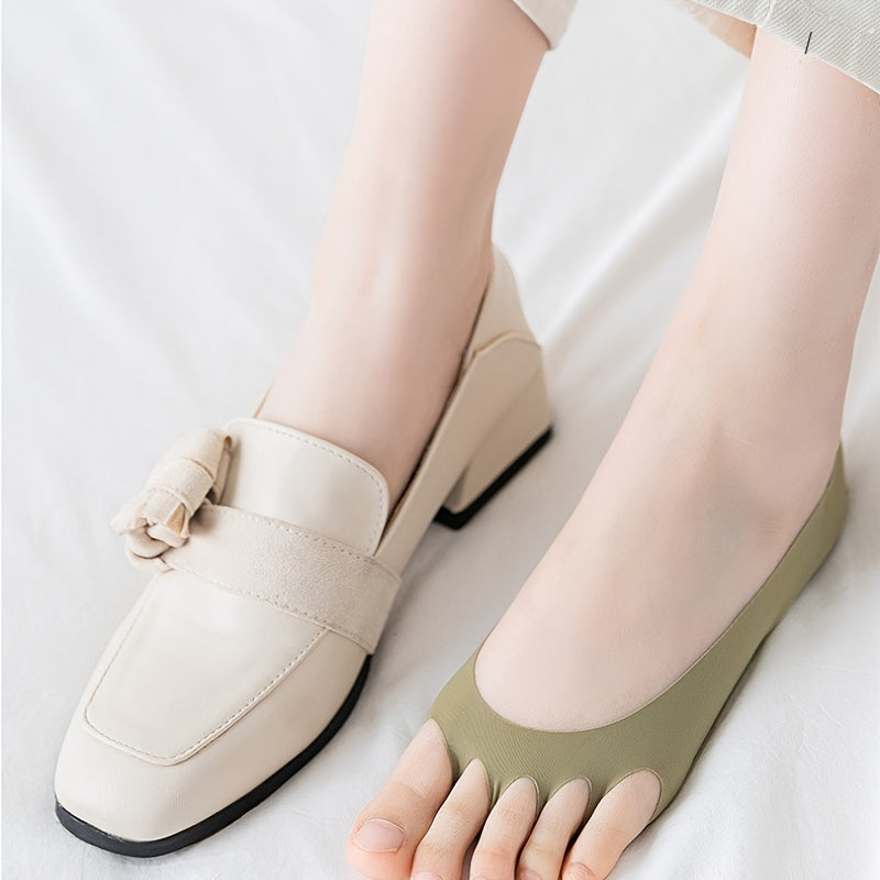 4 Pairs Peep Toe Socks Silicone Non slip Toe Socks Women's Stockings