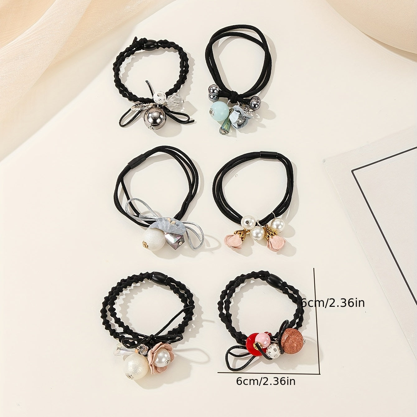 6pcs Faux Pearl Hair Tie Non Slip Scrunchie Ponytail Holder