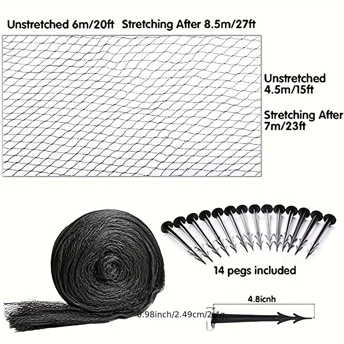 Heavy Duty Pond Net Kit 4.57x6.1m, Pool Protection Net, Skimmer Net