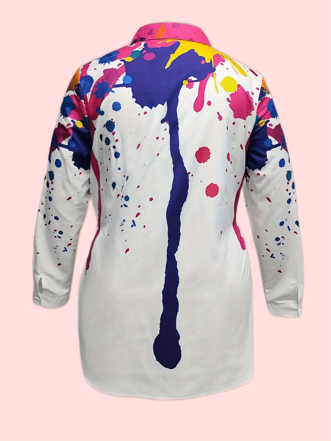  Splash Print Button Up Blouse Long Sleeve