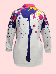  Splash Print Button Up Blouse Long Sleeve